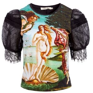 Alice and Olivia birth of Venus Posey lace puff sleeve top XS